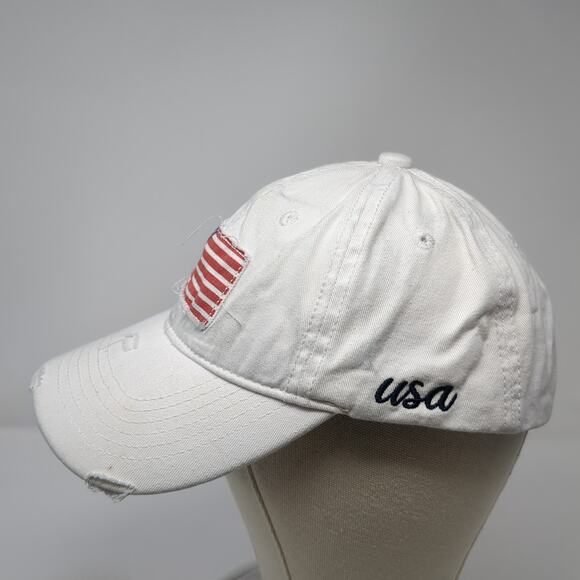 American Flag Slideback Hat Solid White One Size Adjustable Vent Holes - Picture 3 of 9